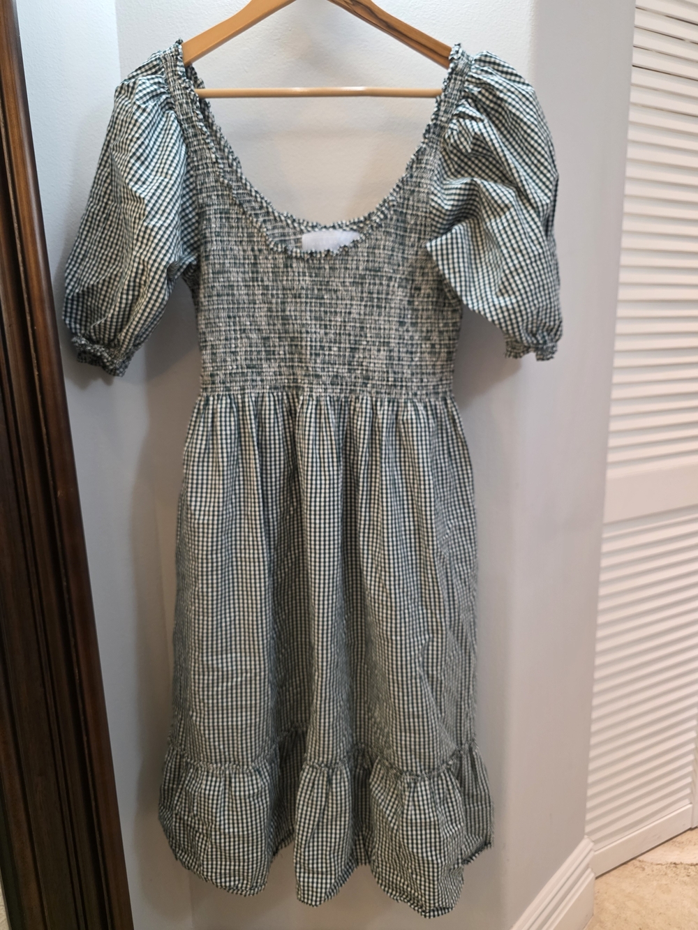 Hill House Louisa Green Gingham Puff-Sleeve Nap Dress XL